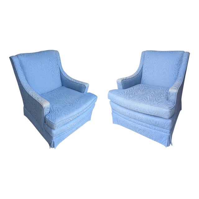 Vintage Custom Upholstered Blue Club Chair- A Pair For Sale