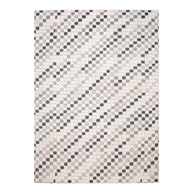 2010s Ivory Modern Textured High Low Wool Rug With Allover Geometric Design For Sale