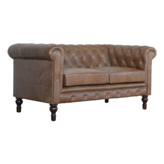 Two-Seater Leather Sofa With Tufted Detailing For Sale