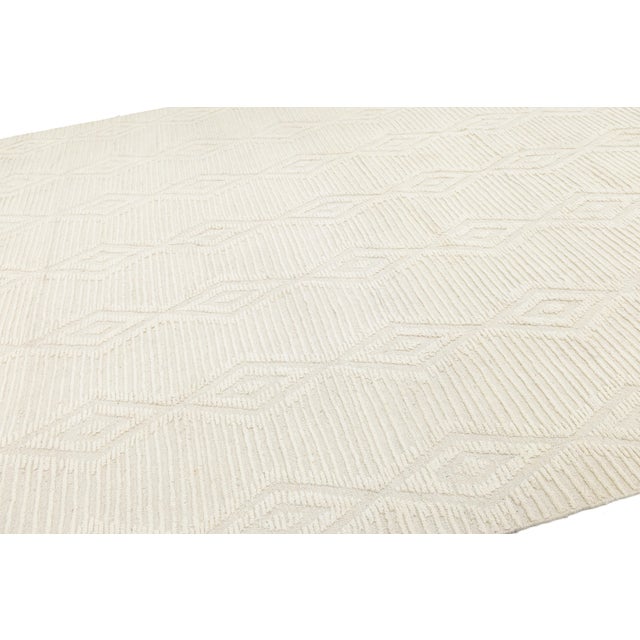 Ivory Ivory Geometric Handmade Modern Moroccan Wool Area Rug For Sale - Image 8 of 10