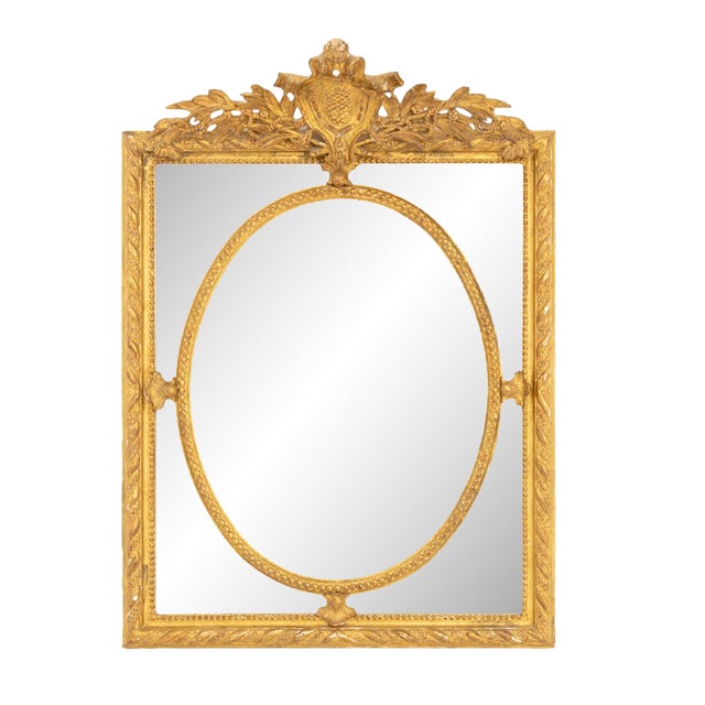 Louis XVI Style Giltwood Framed Cushion Mirror For Sale