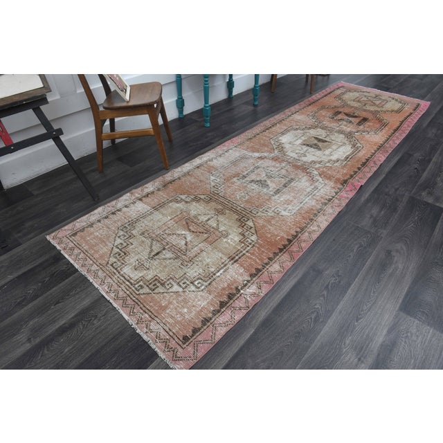 1970s 1970s Vintage Handmade Wool Cotton Orange Runner Rug For Sale - Image 5 of 11