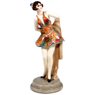 Art Deco Figure Standing Dancer with Headdress by Wilhelm Thomasch for Goldscheider, 1920s For Sale
