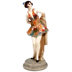 Art Deco Figure Standing Dancer with Headdress by Wilhelm Thomasch for Goldscheider, 1920s