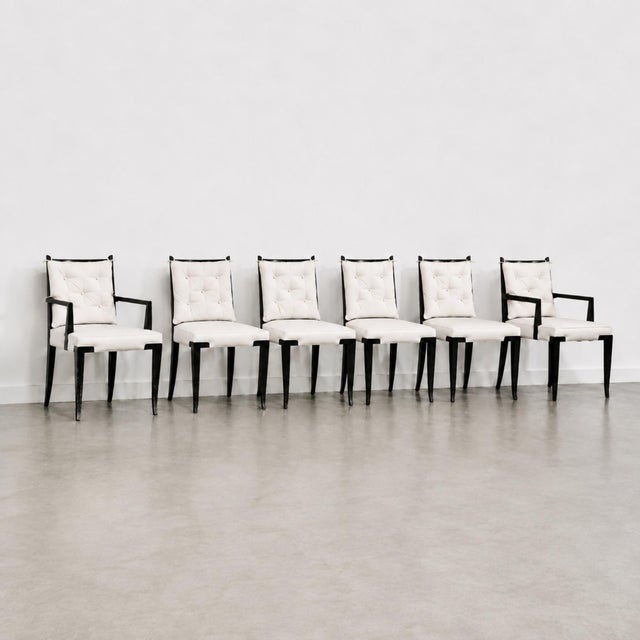 Mid-Century Modern Tommi Parzinger Attr. Double X-Back Dining Chairs, Mid-Century, White Linen, Circa 1950 For Sale - Image 3 of 10
