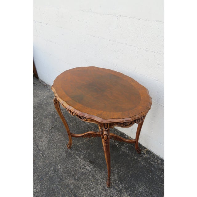 French Early 1900s Hand Carved Walnut Inlay Side End Center Table For Sale In Miami - Image 6 of 13