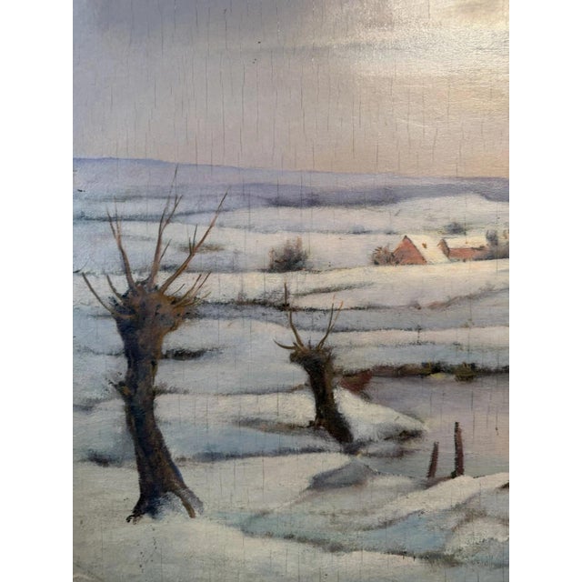 Karl Mons, Schwalm, Winter Landscape with Pollarded Willows, Snow, Ice and Evening Sun, Oil Painting on Canvas For Sale - Image 7 of 13