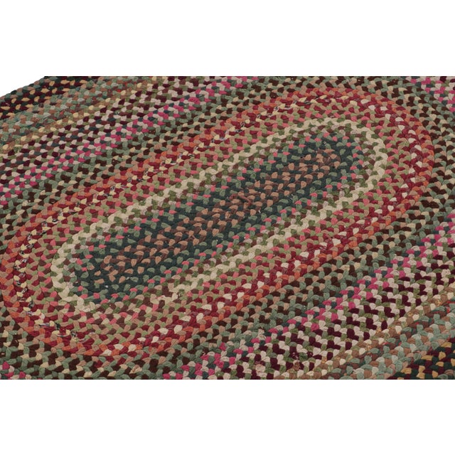 Rug & Kilim Antique Hooked Oval Rug With Polychromatic Braided Stripes, From Rug & Kilim For Sale - Image 4 of 7