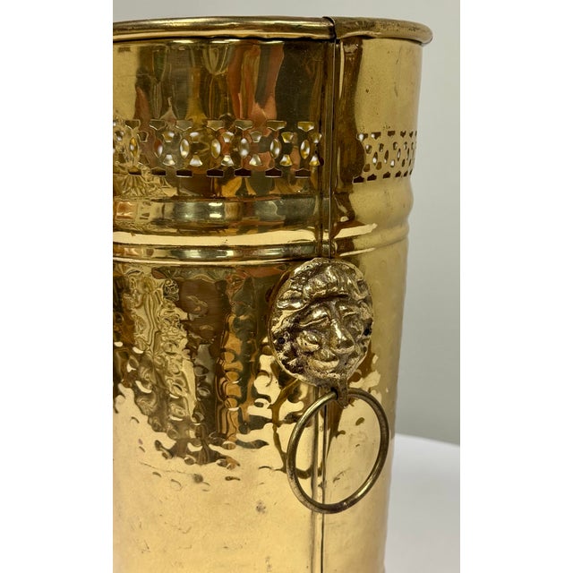 Brass Vintage Hammered Brass Lion Handle Wastebasket or Umbrella Stand For Sale - Image 8 of 9