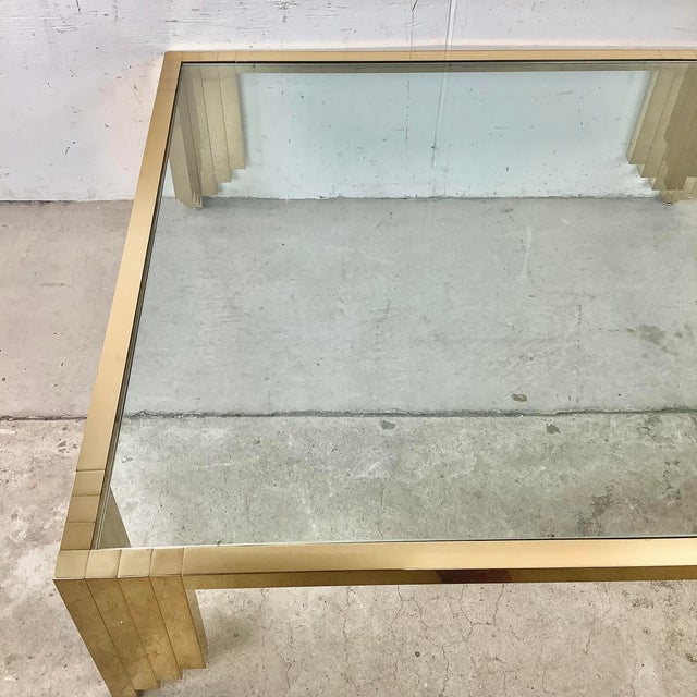 Paul Evans Monumental Vintage Brass & Glass Square Coffee Table, Cityscape Manner, 48 X 48 For Sale - Image 4 of 18