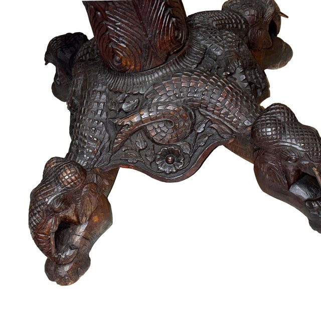 19th Century Anglo Indian Carved Bird & Serpent Wooden Blackwood Plant Stand For Sale - Image 10 of 10