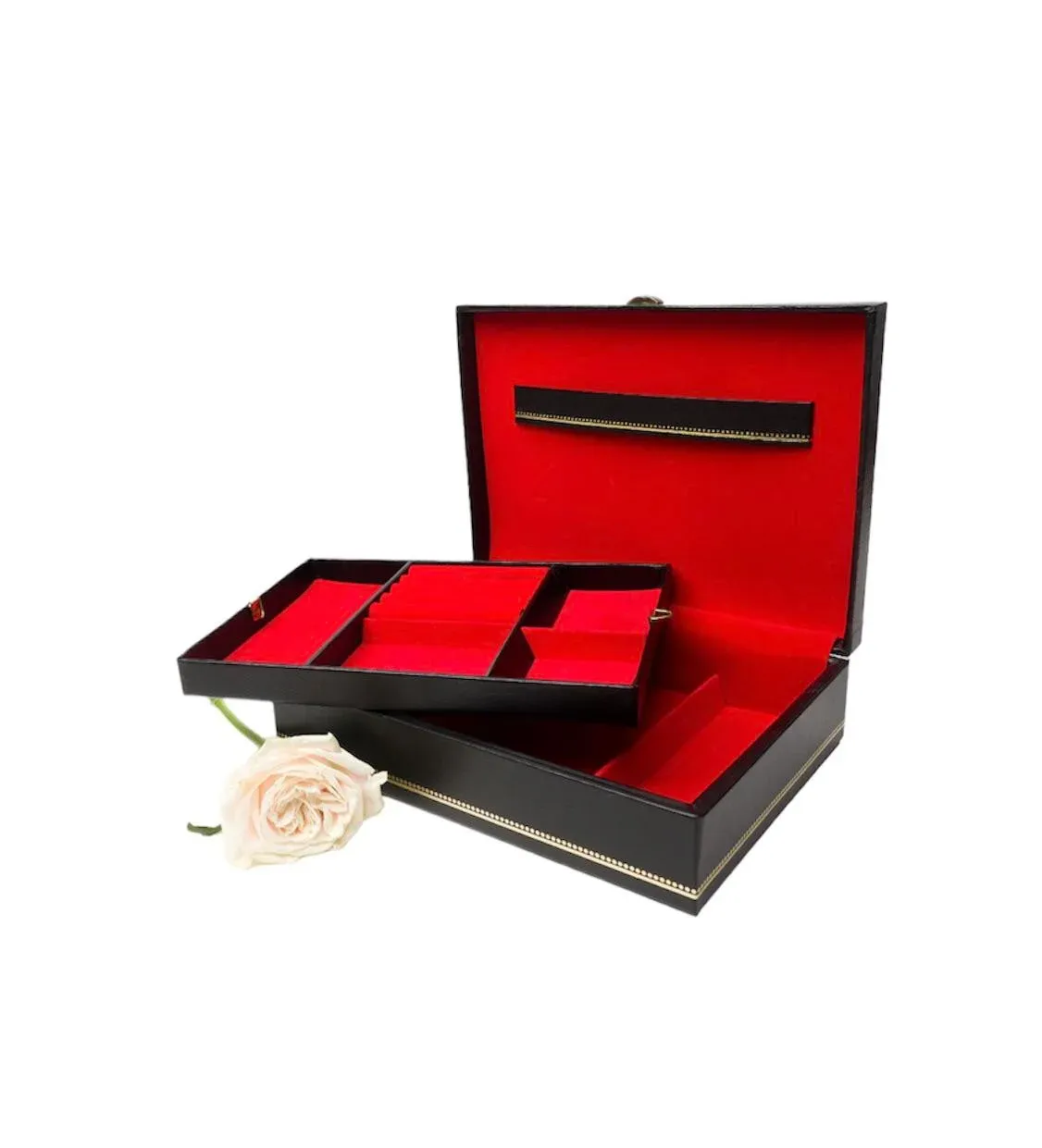 Vintage Buxton Black, Red and Gold Leatherette Men's Valet Jewelry