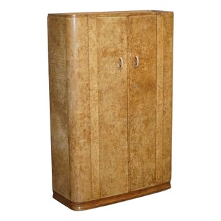 Art Deco Blonde Walnut Double Door Wardrobe For Sale