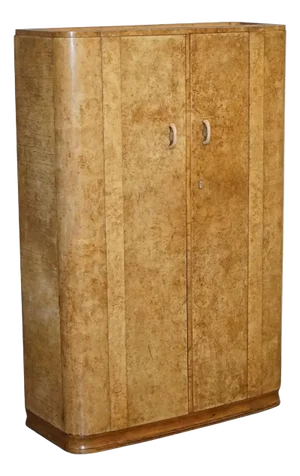 Art Deco Blonde Walnut Double Door Wardrobe
