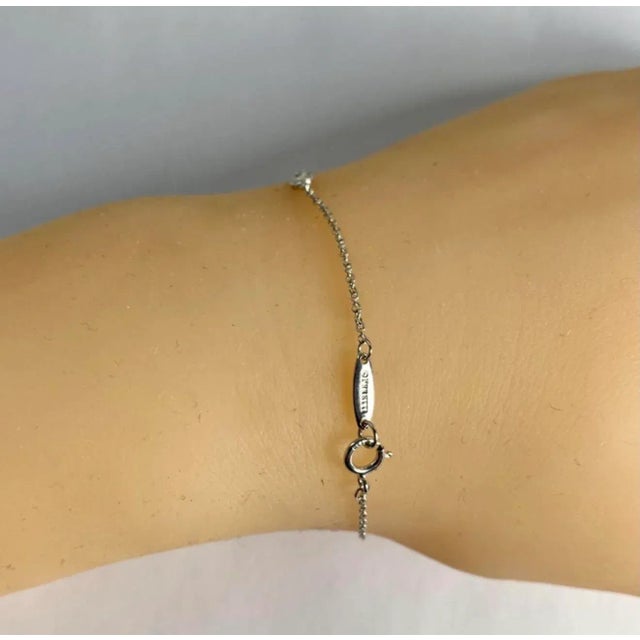 Silver Vintage Tiffany & Co. Elsa Peretti Platinum Three Diamonds by the Yard Bracelet For Sale - Image 8 of 8