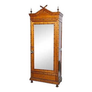 19th Century Regency Faux Bamboo Armoire Attributed to R.J.Horner-Mirror Door. I For Sale