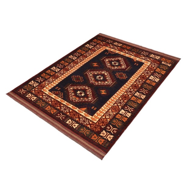 Shabby Chic 1980s 1980s Vintage Tribal Kargahi Blue & Rust Hand Knotted Rug For Sale - Image 3 of 9