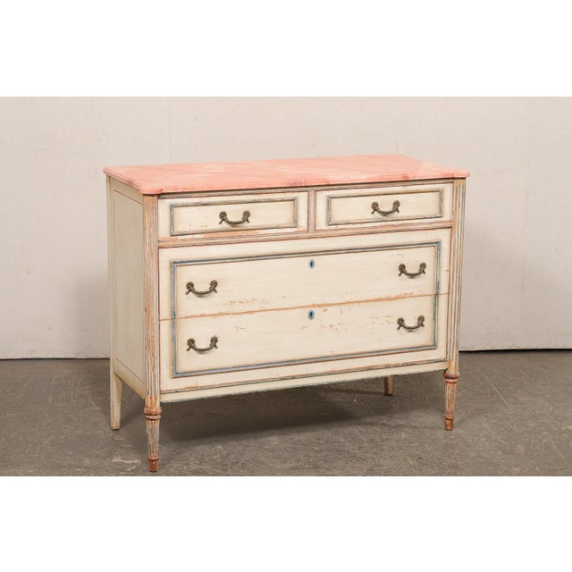 French Mid 20th Century French Painted Wood Chest W/ Faux Marble Top For Sale - Image 3 of 12