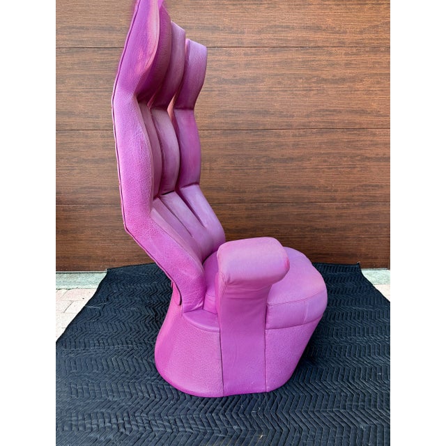 Postmodern Vintage Pop Surrealist Monumental Purple Leather Hand Chair For Sale - Image 3 of 4
