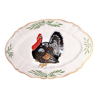Contemporary Large Italian Pottery Turkey Platter L’ Antica Deruta Platter For Sale