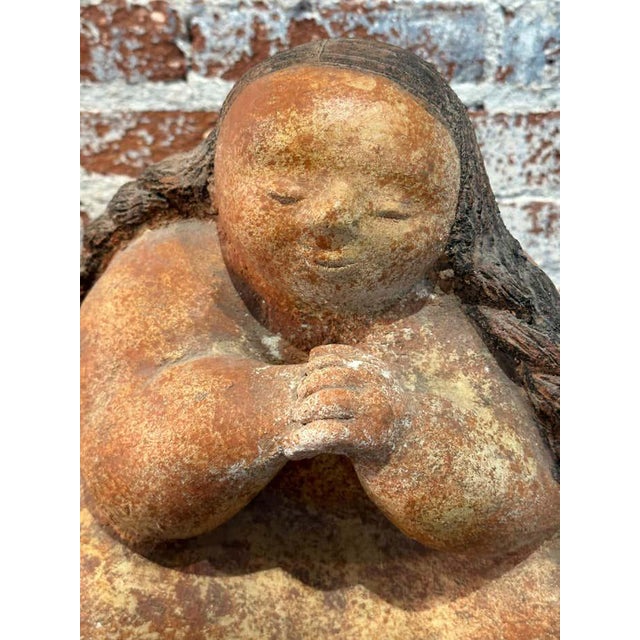 Meditating Girl Statue - Sculpture in Pyrophyllite Patinated Stone For Sale - Image 4 of 4