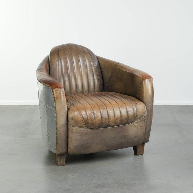 Cowhide Leather Aviator Club Armchair with Aluminium Finish For Sale - Image 13 of 13