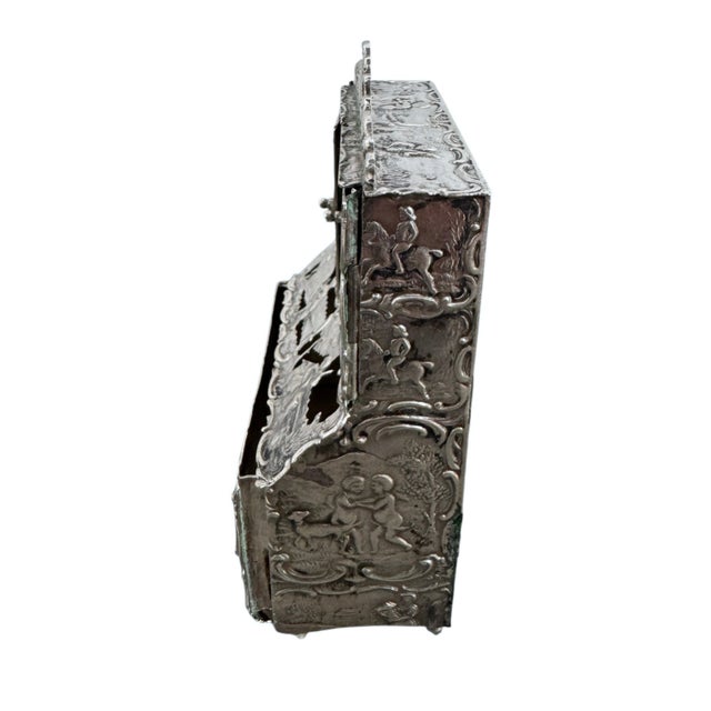 Traditional The 1887 Hooikaas Silver Bureau: An Architectural Miniature in Repoussé For Sale - Image 3 of 17