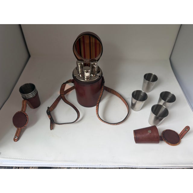 Vintage Paul Smith Leather Travel Cocktail Set With Stainless Cups & Flask - 13 pcs For Sale - Image 12 of 12