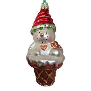 Vintage Demdaco Hand-Blown Glass Snowman Ice Cream Cone For Sale
