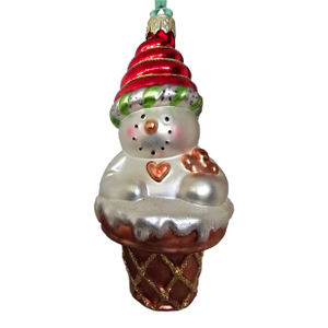Vintage Demdaco Hand-Blown Glass Snowman Ice Cream Cone
