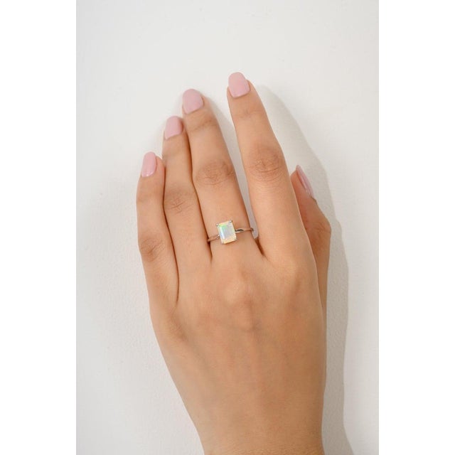 Not Yet Made - Made To Order Octagon Cut Opal Everyday Solitaire Ring in 14k Solid White Gold Size 7 For Sale - Image 5 of 12
