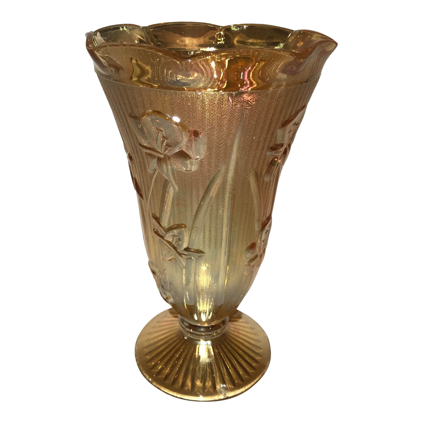 Vintage Orange Carnival Glass Vase Chairish