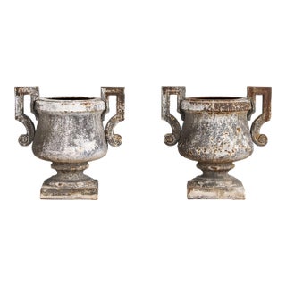 Early 19th C. French Pair of Directoire Style Iron Urns For Sale