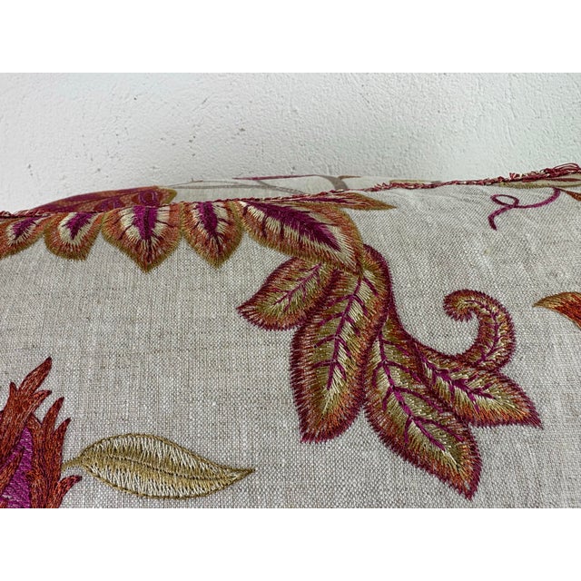Textile Vibrant Botanical Tasseled Brocade Linen Lumbar Pillows/a Pair For Sale - Image 7 of 11