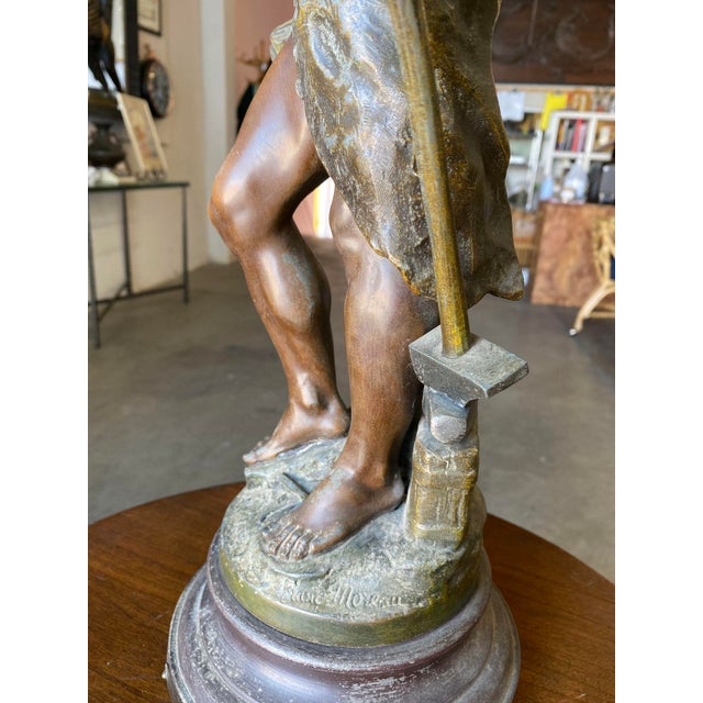 French "Le Travail" Hammership Spelter Sculpture by Francois Moreau, Circa 1900 For Sale - Image 9 of 12