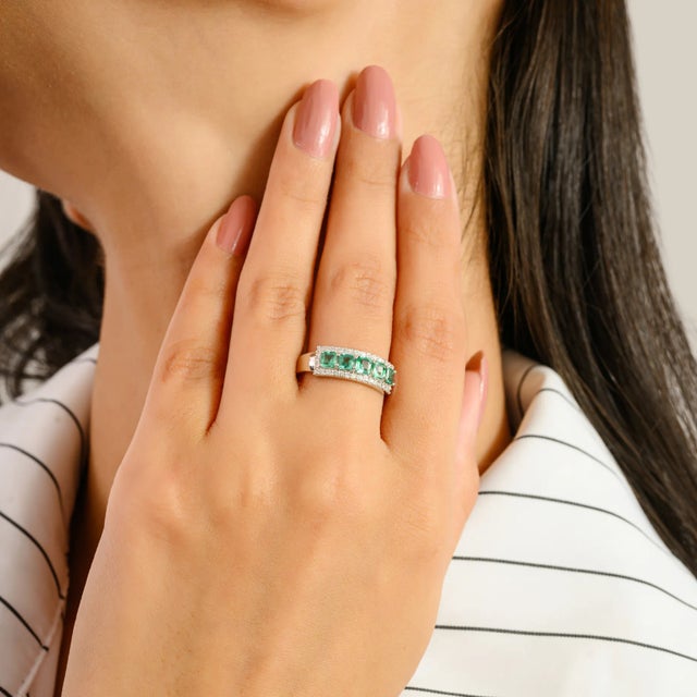 A luminous celebration of timeless sophistication, this exquisite ring is crafted in polished 14k white gold and showcases...