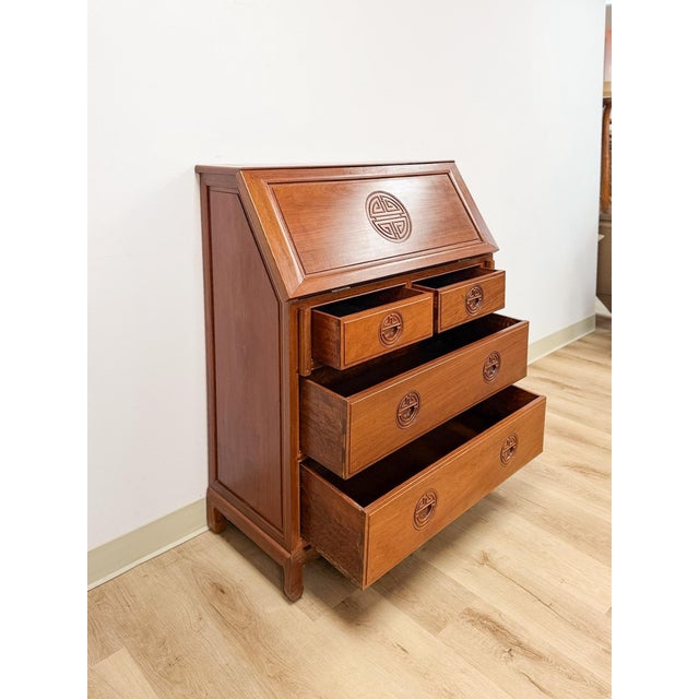 Mid 20th Century Rare Oriental Rosewood Secretary Writing Desk Fold Out Sheraton Hotel Provenance For Sale - Image 14 of 15