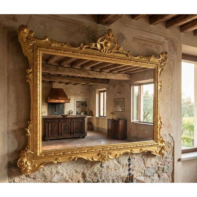 A work of art for your home This extraordinary 1850s gold-leaf wooden mirror represents the pinnacle of antiques....