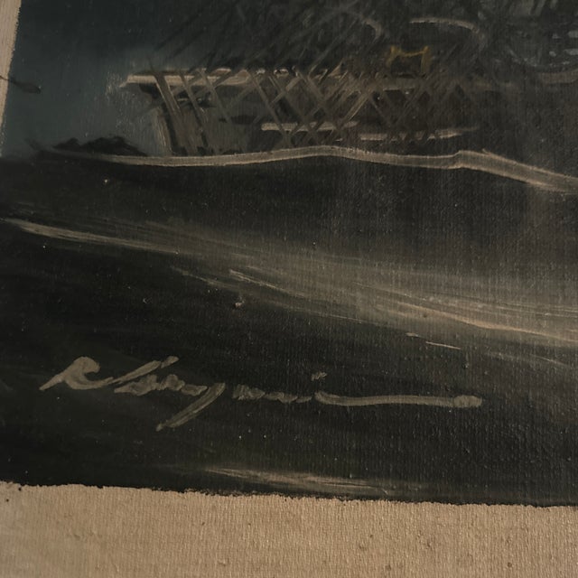 Vintage Oil on Canvas Signed R. Benjamin of a Ship at Sea For Sale - Image 4 of 6