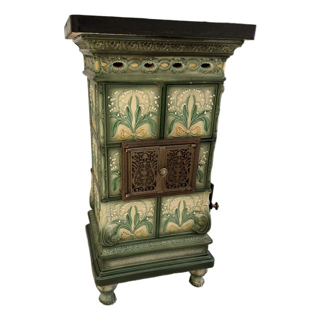 Antique Majolica Tile Parlor Stove For Sale