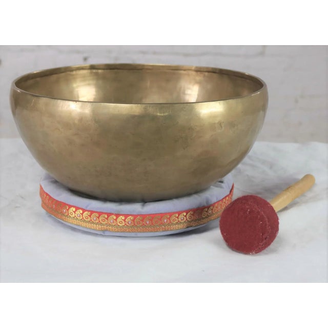 Vintage Singing Bowl or Standing Bowl Bronze Hand Made With Mallet on Pillow For Sale - Image 13 of 13
