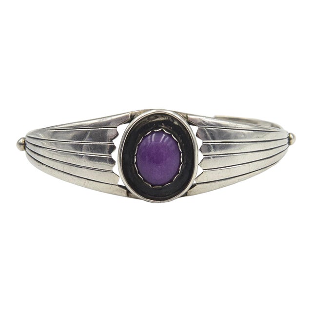 Late 20th Century Native American Sugilite Sterling Silver Cuff Bracelet For Sale