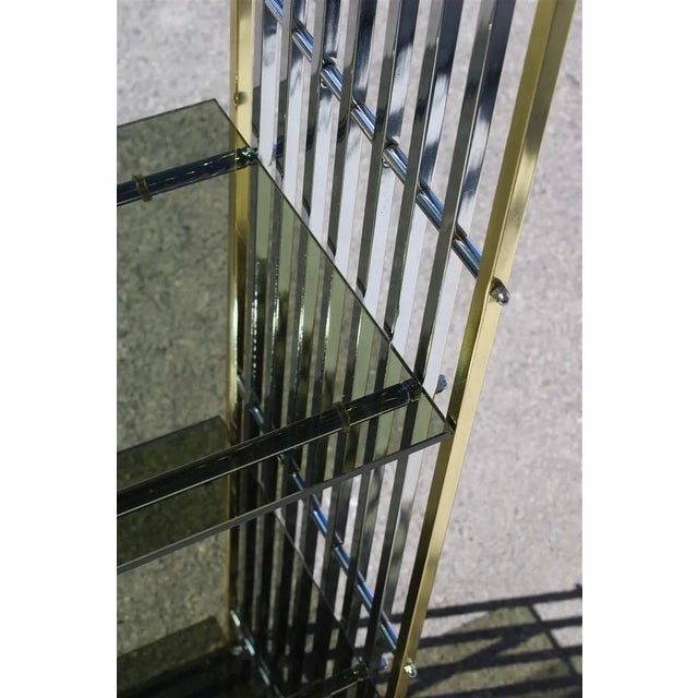Italian Shelf in Chromed Metal, Brass & Glass, 1970s For Sale - Image 4 of 12