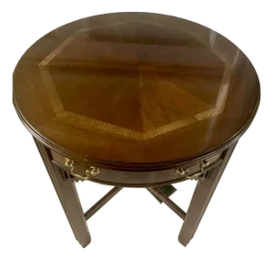 Late 20th Century Altavista Lane Mahogany Round Accent End Table – Traditional Style With Brass Pulls