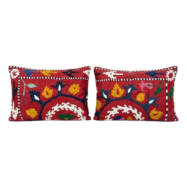 Silk Road Suzani Lumbar Pillow Cover 16'' X 24'' - Set of Two For Sale