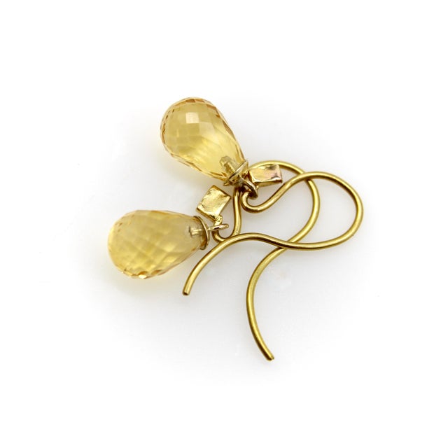 2000 - 2009 20k and 14k Gold Diamond and Citrine Briolette Drop Earrings, Pair For Sale - Image 5 of 9