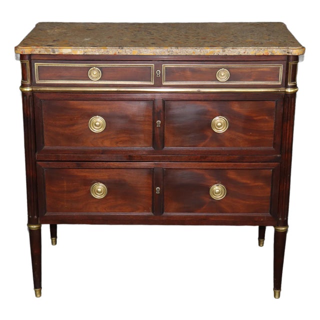 19th Century French Louis XVI Style Marble Top Commode by Maison Carlihian For Sale