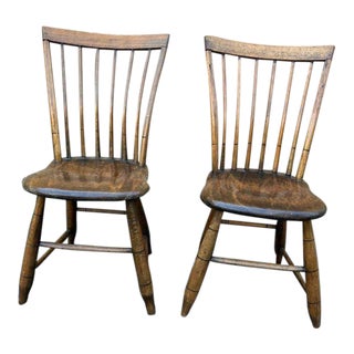 Early 20th Century Pair of Antique American Primitive Style Windsor Side Chairs By O. Bailey J. For Sale