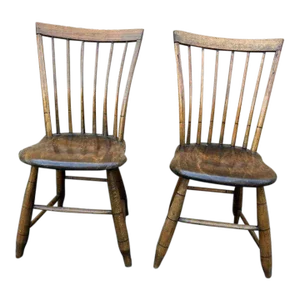 Early 20th Century Pair of Antique American Primitive Style Windsor Side Chairs By O. Bailey J.