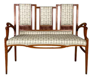 Italian Art Nouveau Style Bench in Fabric and Wood with Decoration, 1930s